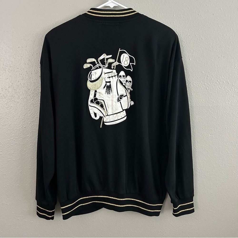 Vintage Gardy Golf Appliqué Full Zip Jacket Size L Black Gold Embroidered Beaded